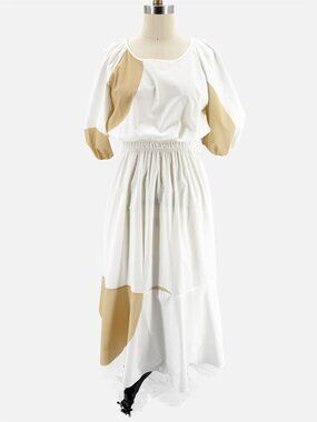 LIVIANA CONTI Poplin White Tan Detail Midi Dress sz 42